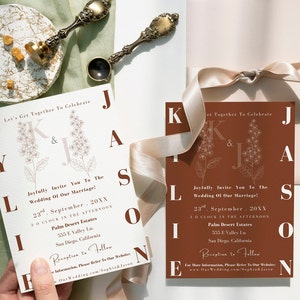 Terracotta Wedding Suite Invitation Template Burnt Orange Printable Invite Cards Minimalist  Boho Customizable Floral Wedding Invites Set