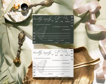 Sage Green Wedding RSVP Card Template, Minimalist Greenery (Digital Download)