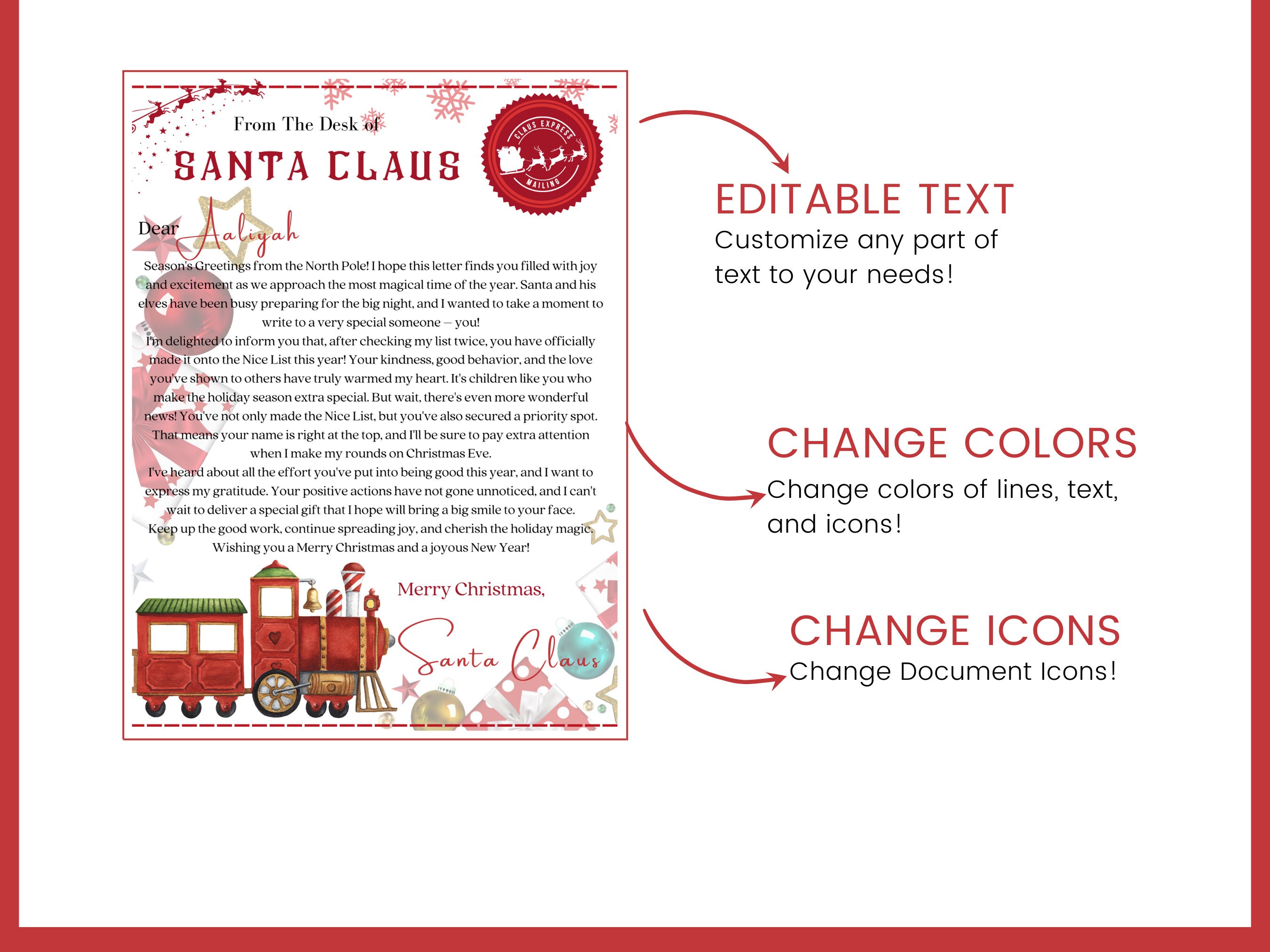 Editable Letter From Santa Printable Santa Letter Santa Stationary ...