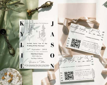 Minimalist Wedding RSVP Card Template, QR Code (Digital Download)