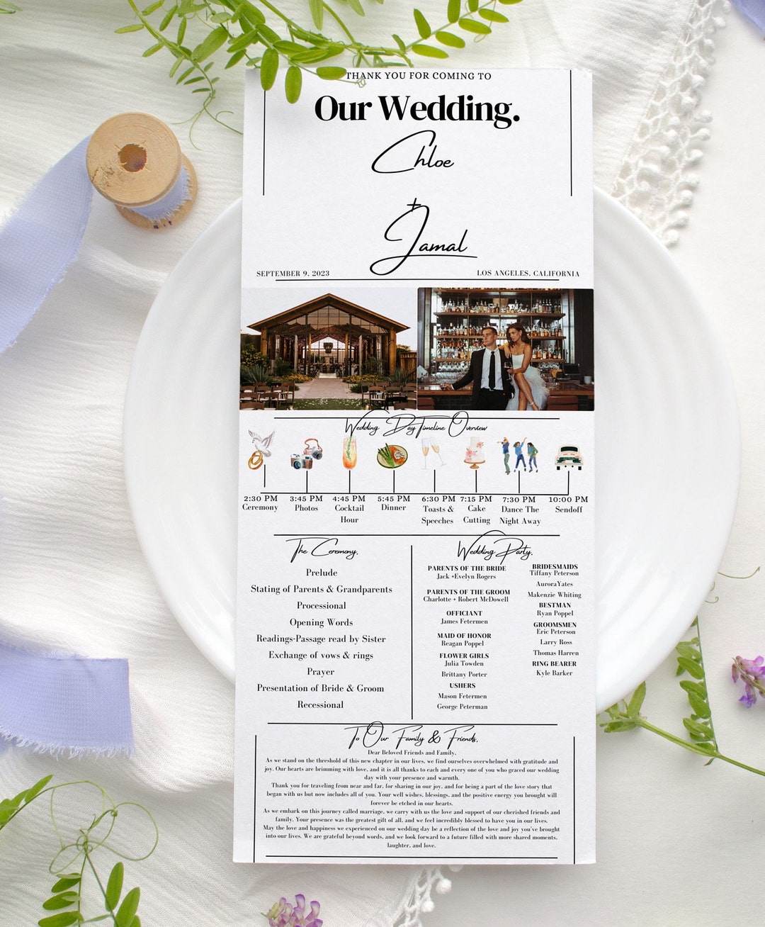 Minimalist Wedding Program Template, Modern Ceremony Timeline (digital ...