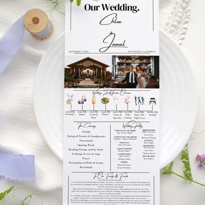 Modern Minimalist Wedding Program Template Digital Printable Ceremony Program Download Wedding Timeline Editable Custom Program Template
