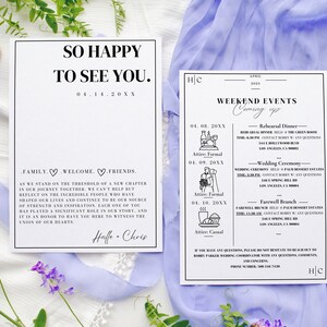 Wedding Welcome Letter & Timeline Card Minimalist Order of Events Welcome Bag Card Editable Wedding Timeline Wedding Weekend Events Template