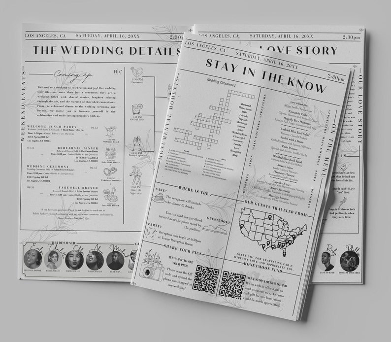 Floral Newspaper Wedding Program Editable Wedding Newspaper Template Floral Newspaper Wedding Program Editable Wedding Newspaper Template