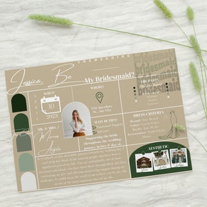 Bridesmaid Proposal Card Editable Bridal Party Info Bridesmaid Info Card Template Modern Minimalist Bridesmaid Information Card