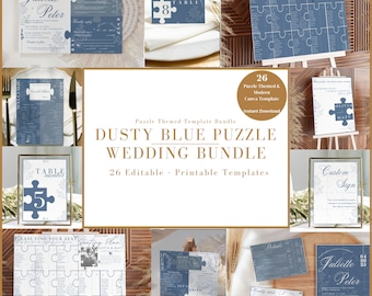 Dusty Blue Puzzle Wedding Template Bundle (Digital Download)