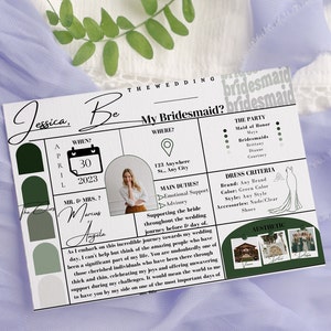 Bridesmaid Proposal Card Editable Bridal Party Info Bridesmaid Info Card Template Modern Minimalist Bridesmaid Information Card