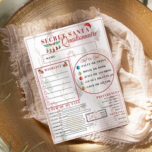 Secret Santa Questionnaire for Coworkers Printable Editable Secret Santa Survey Gift Exchange Secret Santa Form Secret Santa Wish List DIY
