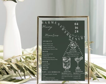 Sage Green Wedding Bar Menu Template (Digital Download)