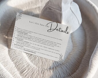 Minimalist Wedding Details Card Template, Modern DIY (Digital Download)