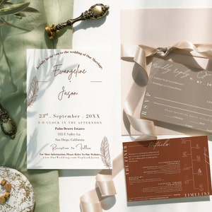 Terracotta Wedding Suite Invitation Collection Template Burnt Orange Printable RSVP Cards Minimalist  Boho Customizable Wedding Invites Set