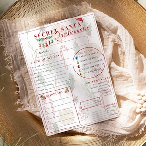 Secret Santa Questionnaire for Coworkers Printable Editable Secret Santa Survey Gift Exchange Secret Santa Form Secret Santa Wish List DIY