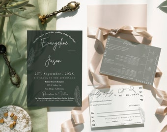 Sage Green Wedding Invitation Suite | Minimalist Greenery (Digital Download)