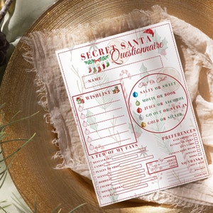 Secret Santa Questionnaire for Coworkers Printable Editable Secret Santa Survey Gift Exchange Secret Santa Form Secret Santa Wish List DIY