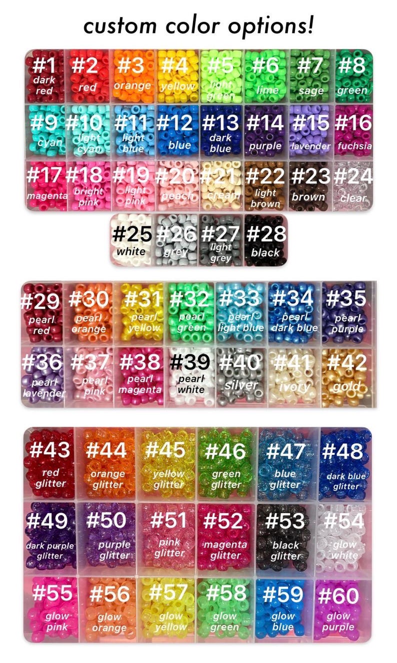 Pode incluir: Imagem mostrando uma variedade de op&ccedil;&otilde;es de cores personalizadas. A imagem exibe uma grade de amostras de cores numeradas, incluindo tons de vermelho, laranja, amarelo, verde, azul, roxo, rosa e op&ccedil;&otilde;es de glitter. O texto na parte superior diz "custom color options!"