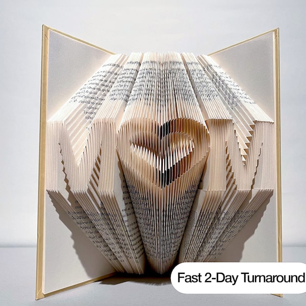 Handcrafted "I Heart Mom" Book Art - Handmade Mother's Day Gifts for Mom, Book Folding Art Gifts for Mother's Day, Great for New Moms