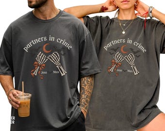 Personalized Halloween Couple Shirt, Skeleton Hands Engagement Tee, Custom Alternative Anniversary Gift for Couples