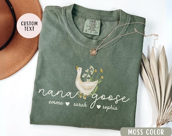 Comfort Colors® Nana Goose Shirt with Grandkids Names Custom Grandma Shirt, Mimi Goose Floral GooseTee