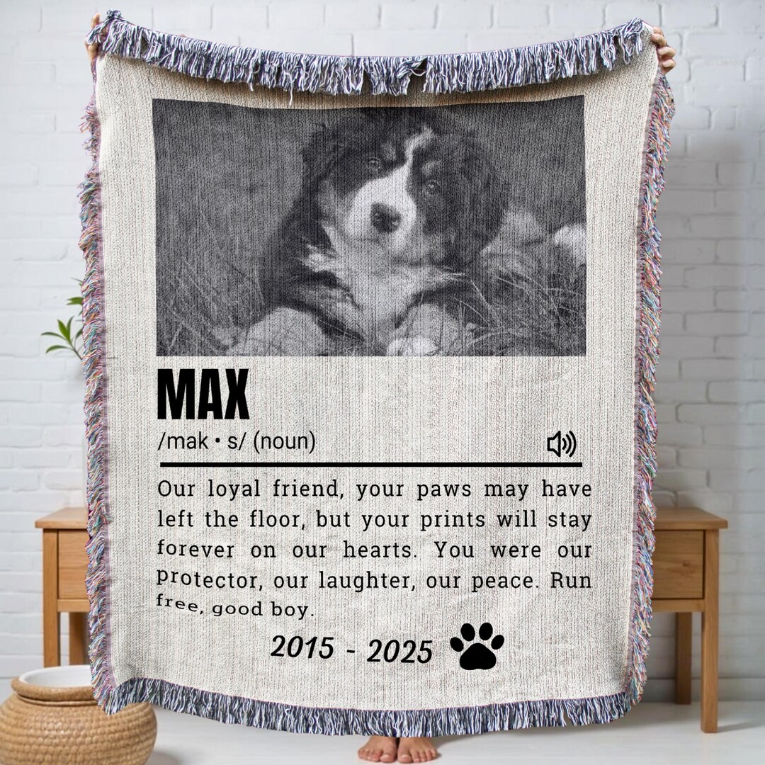 Personalized Pet Memorial Blanket, Custom Woven Dog Photo Throw, Pet ...