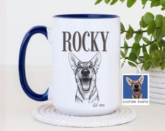 Custom Pet Portrait Mug from Photo, Personalized Dog Mug with Name, Custom Dog Drawing Coffee Cup, Dog Lover Gift for Pet Mom
