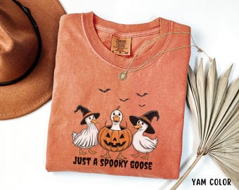Comfort Colors® Just a Spooky Goose Shirt Funny Halloween Goose Tee  Animal Fall  Shirt Silly Goose Costume T-shirt for Autumn Ghost Goose.