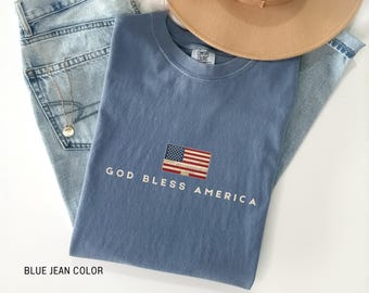 Comfort Colors® God Bless America Shirt, Christian Patriotic USA Flag Tee, Faith Fourth Of July Shirt, Christian America Prayer Gift