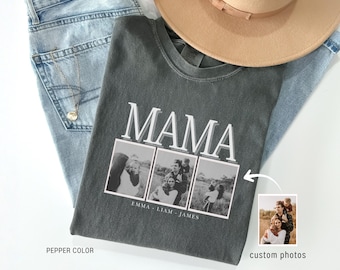 Custom Photo Mama Shirt, Personalized Comfort Colors® Family Portrait Tee, Gift For Mom From Kids, Mother's Day Photo Shirt For Her