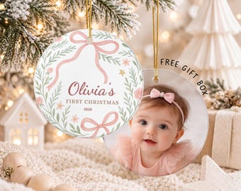 Personalisierter Babyfoto-Weihnachtsschmuck 2026, Erinnerungsstück mit Babyfoto zum ersten Weihnachtsfest, personalisiertes Namensgeschenk, Geschenk mit Neugeborenenfoto für frischgebackene Eltern