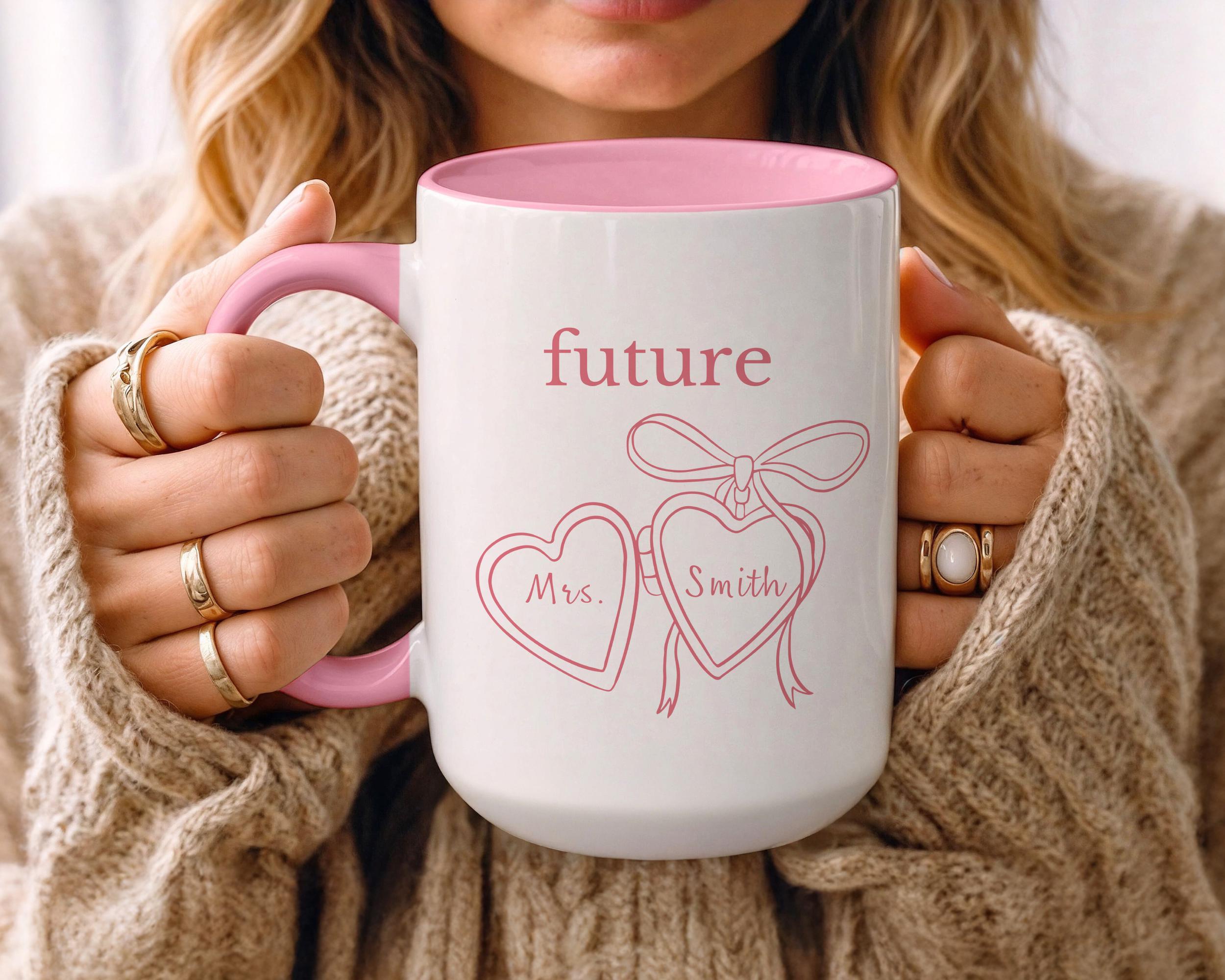 Custom Heart Locket Mug Future Mrs Engagement Gift Personalized Fiancee Mug Bride to Be Coffee Cup Romantic Proposal Keepsake Mrs & Mrs Gift