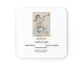 Vintage Hood's Sarsatabs Cork Back Coaster Quack Medicine