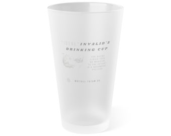 Vintage Ideal Invalid's Drinking Cup logo Frosted Pint Glass Quack Medicine