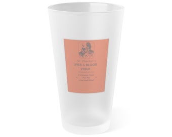 Vintage Dr. Thacher's Liver and Blood Syrup Frosted Pint Glass Quack Medicine