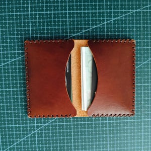 Porte-cartes à deux volets en cuir marron fait main - Portefeuille minimaliste de style campagnard