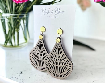 Wood Chandelier Drop Earrings in Gold