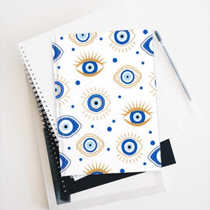Evil Eye Pattern Hardcover Ruled Line Journal - Ward Off Negativity, Blue Eyes, Greek Spiritual Planner, Diary, Notebook, Positive Energy