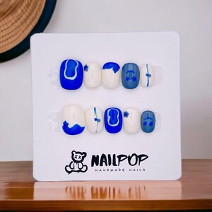 Oceanic Love - Hand Painted Press On Nails Glue On, False Gel Press-on, 3D Acrylic Nail Cute Gift for Her, Square