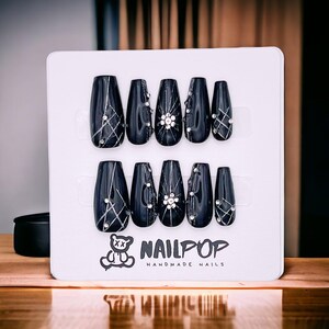 Dark Nebula - Hand Painted Press On Nails Glue On, False Gel Press-on, 3D Acrylic Nail Cute Gift for Her, Mid Ballerina