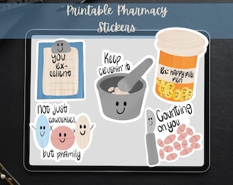 Printable pharmacy sticker pack, Digital Download PNG, Cute Kawaii style pharmacist stickers for sublimation & planners, Gift for students