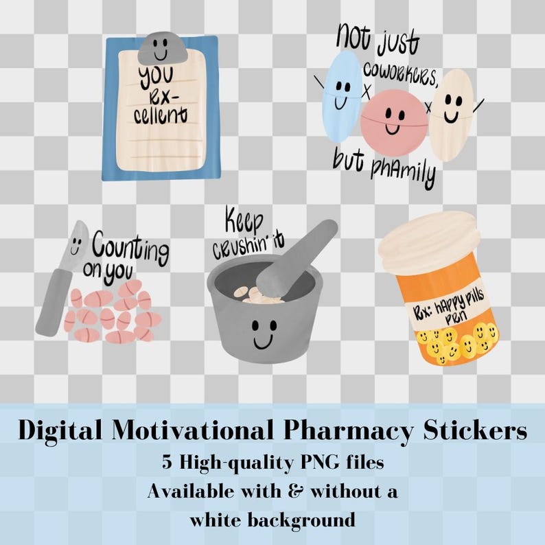 Cute Rx Sticker Printable Pharmacy Sticker Pack, Digital Download PNG, Cute Kawaii ...