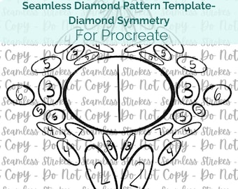 Seamless diamond pattern template for Procreate, Create your own pattern PNG, Symmetry pattern layout, Hand drawn layout, Digital download