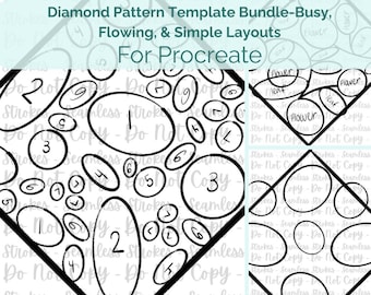 Seamless diamond template bundle, Flowing repeat pattern, Busy layout, simple design, Procreate template, Create your own pattern PNG