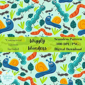 Naadloos insectenpatroon, grillig insect digitaal papier (PNG)