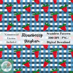 Erdbeer Gingham Muster: Cottagecore Stoffdesign (Digitaler Download PNG)