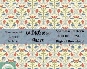 Cottagecore Floral Scallop Pattern: Vintage Botanical Design (PNG Digital Download