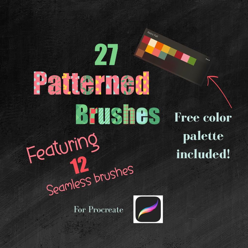 Pack de pinceles de patrones sin costuras para Procreate – 27 pinceles de fondo + 12 repetitivos, bundle de diseño de superficies en descarga digital