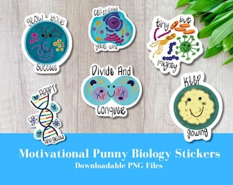 Biology Pun Stickers: Hand-Drawn Motivational Science PNG (Digital Download)