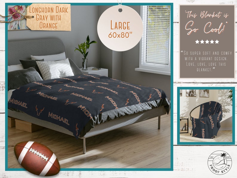 Personalized Name Texas Longhorn Blanket, Custom UT Austin Blanket