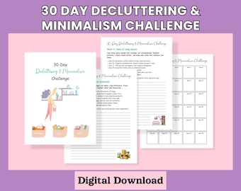 30-Day Declutter & Minimalism Challenge: Home Organizing Printable Checklist, Digital Download