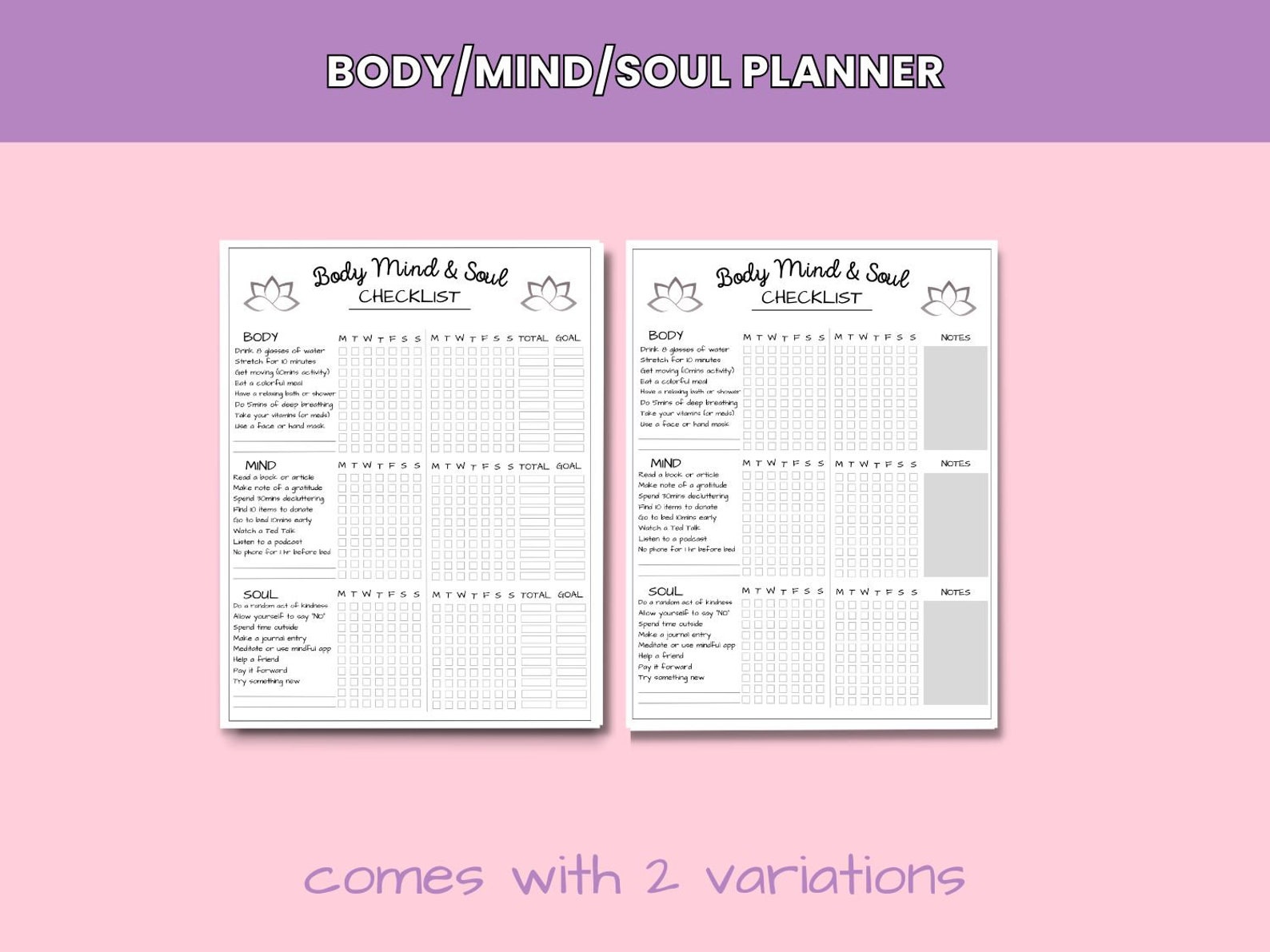 Printable Body, Mind & Soul Checklist - Etsy