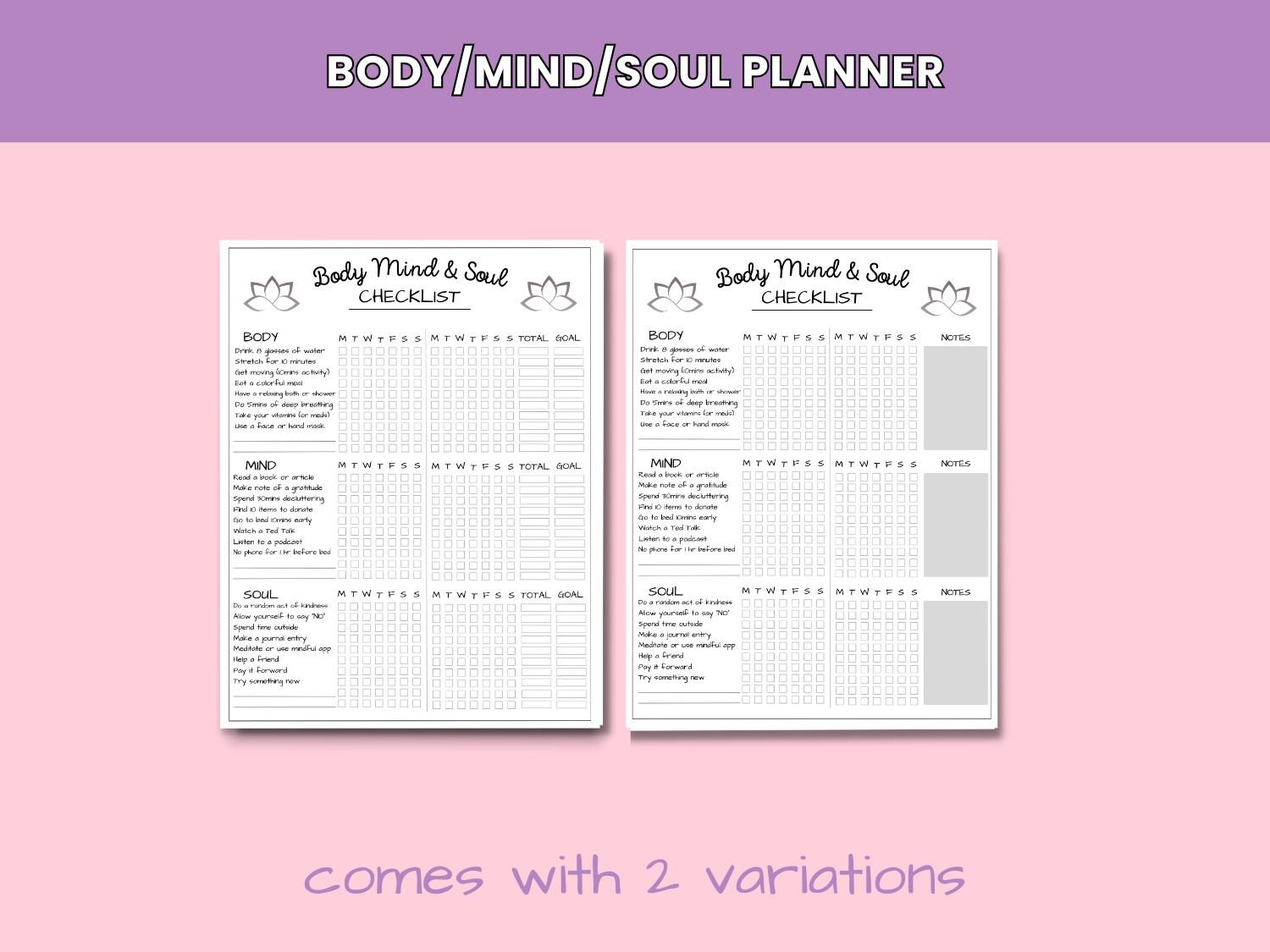 Printable Body, Mind & Soul Checklist - Etsy